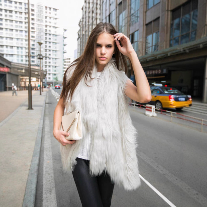 Women chic and stylish faux fur vest