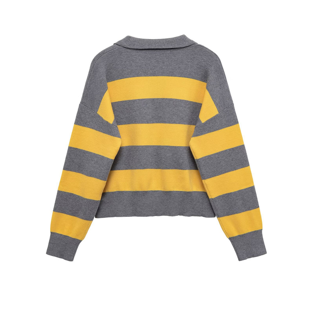 Casual women's sweater with polo collar and striped pattern Lune London