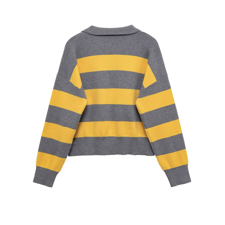 Casual women's sweater with polo collar and striped pattern Lune London