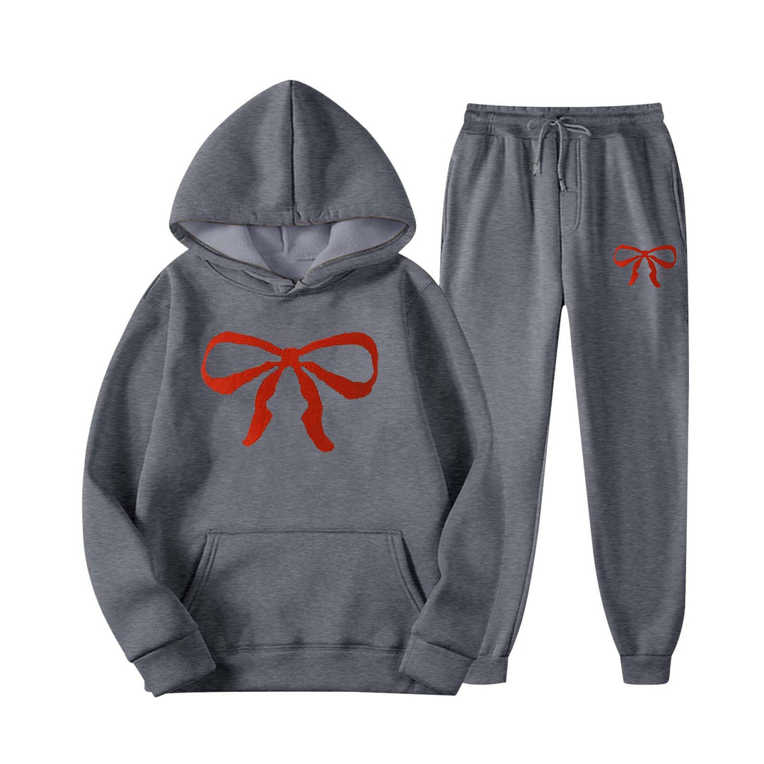 Women's hooded sweat suit with creative bow motif and comfortable fit Chic & Stil