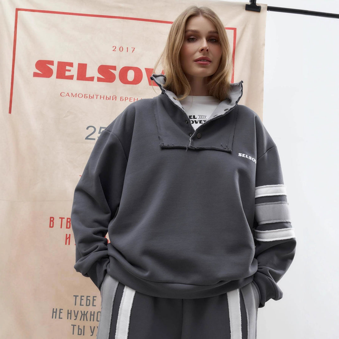 Women's sporty sweatshirt set with side stripes and a high collar Lune London