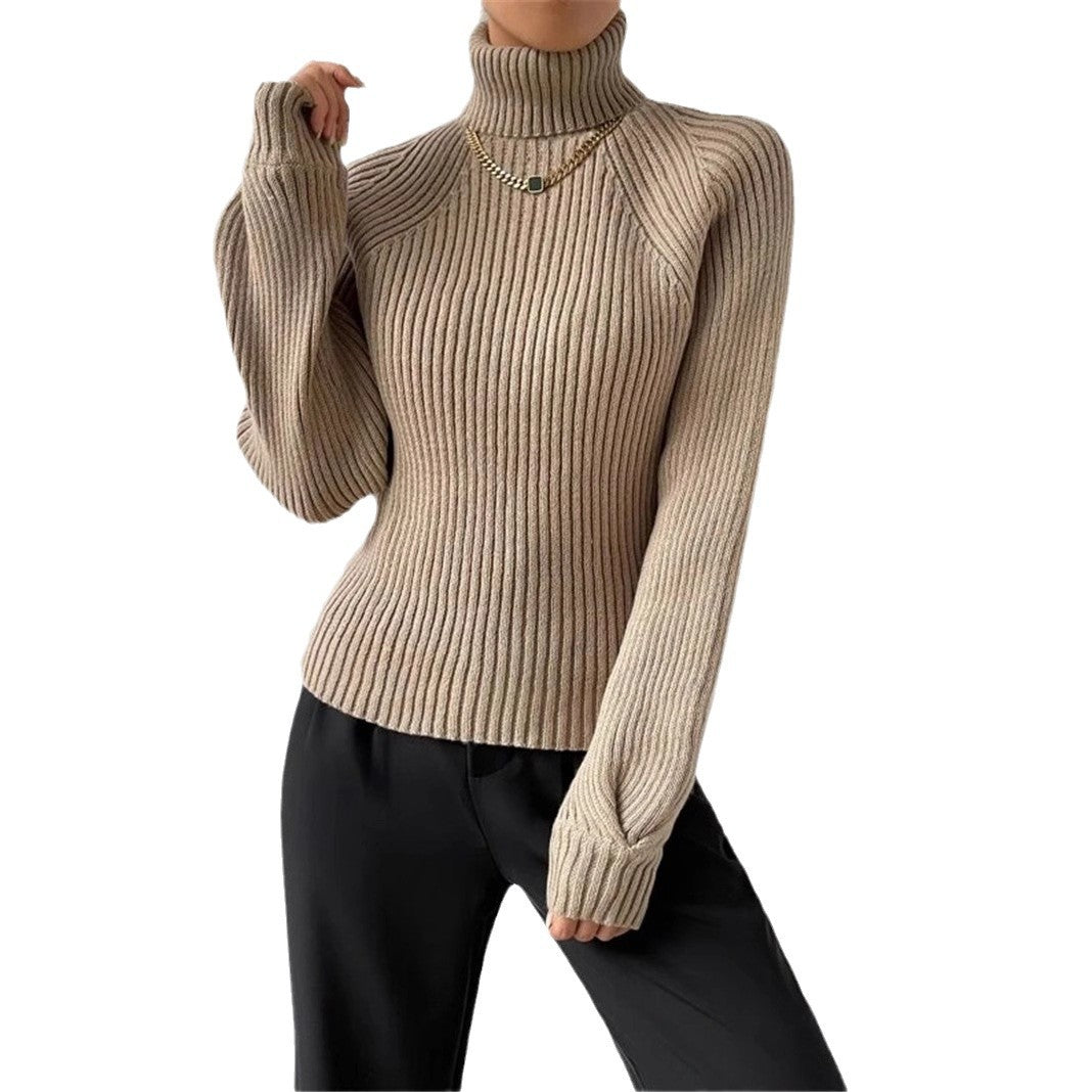 Fitted women's sweater with ribbed texture and high collar Lune London