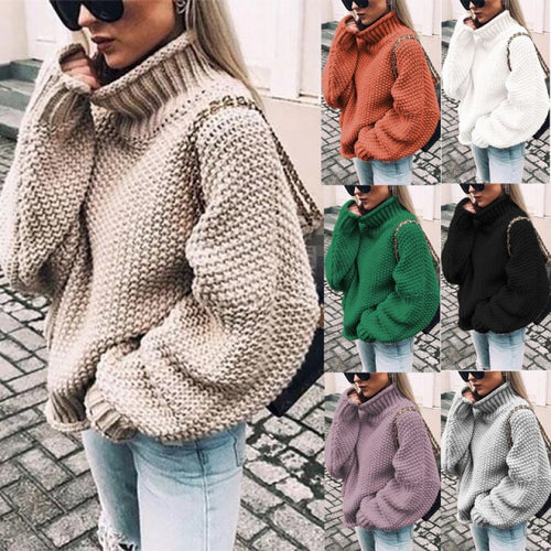 Ladies chunky knit sweater with high neck and relaxed fit Lune London