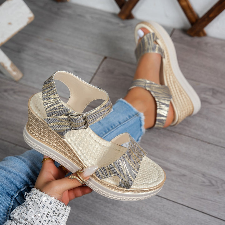 Wedge sandals for women with an elegant strap design and breathable upper material Lune London