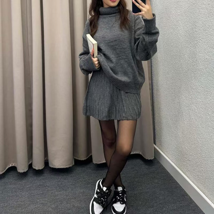 Knit dress for women with turtleneck and ribbed details Lune London