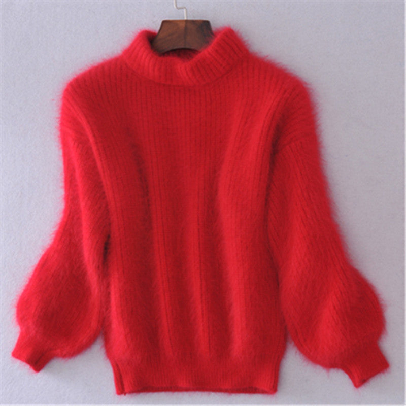 Women’S Fleece Turtleneck Sweater with Puff Sleeves and Textured Design Lune London