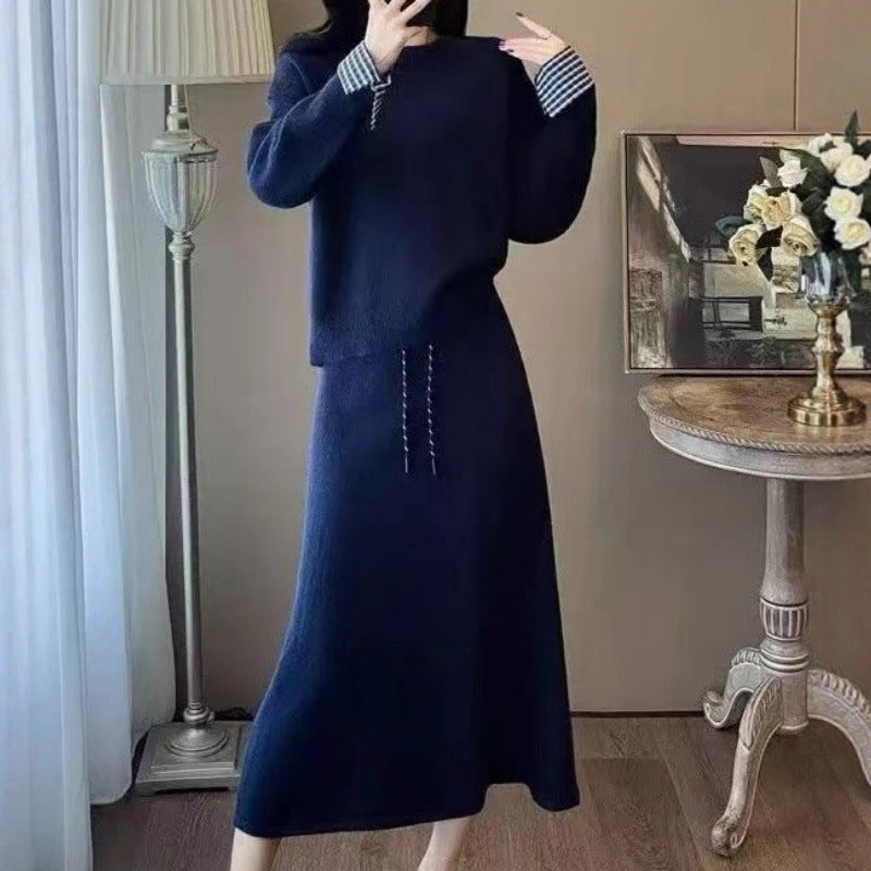 Robe tricot élégante pour femmes avec col de chemisier amovible et cordon de serrage