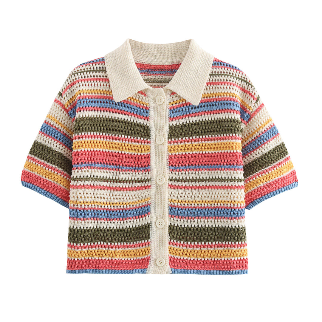 Airy knitted shorts for women with colorful striped pattern Lune London