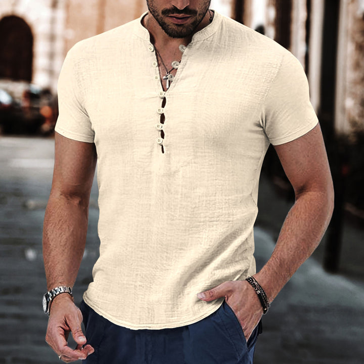 Men's Casual Short Sleeve Structured Henley Top Chic and Stylish