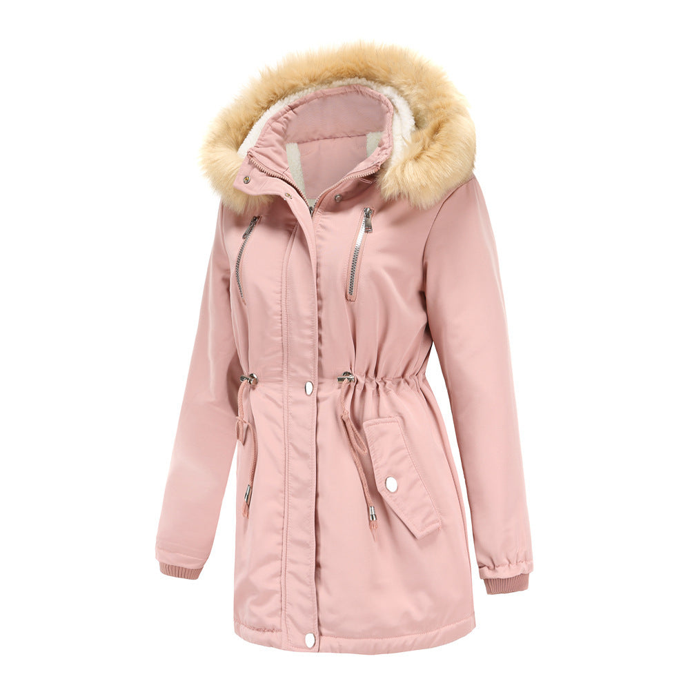 Ladies insulated winter jacket with removable faux fur collar Lune London