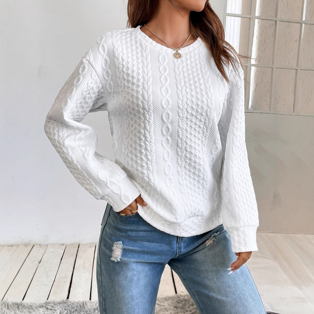 Knitted sweater for women with structured surface texture and elegant round neckline Lune London