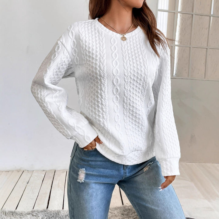 Knitted sweater for women with structured surface texture and elegant round neckline Lune London
