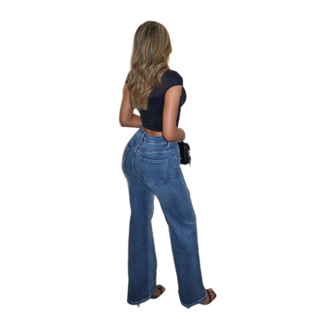 Women’s sparkling denim jeans with wide leg and fashionable details Lune London