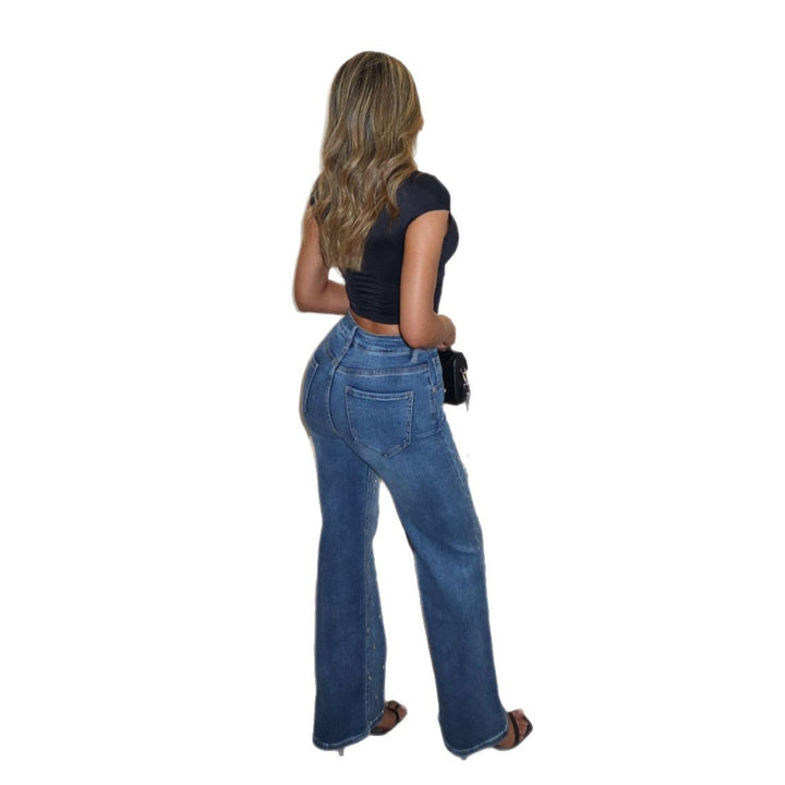 Women’s sparkling denim jeans with wide leg and fashionable details Lune London