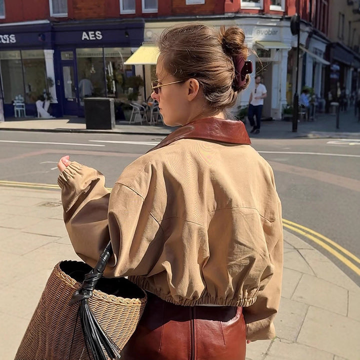 Casual cropped jacket for women with high collar and voluminous sleeves Lune London