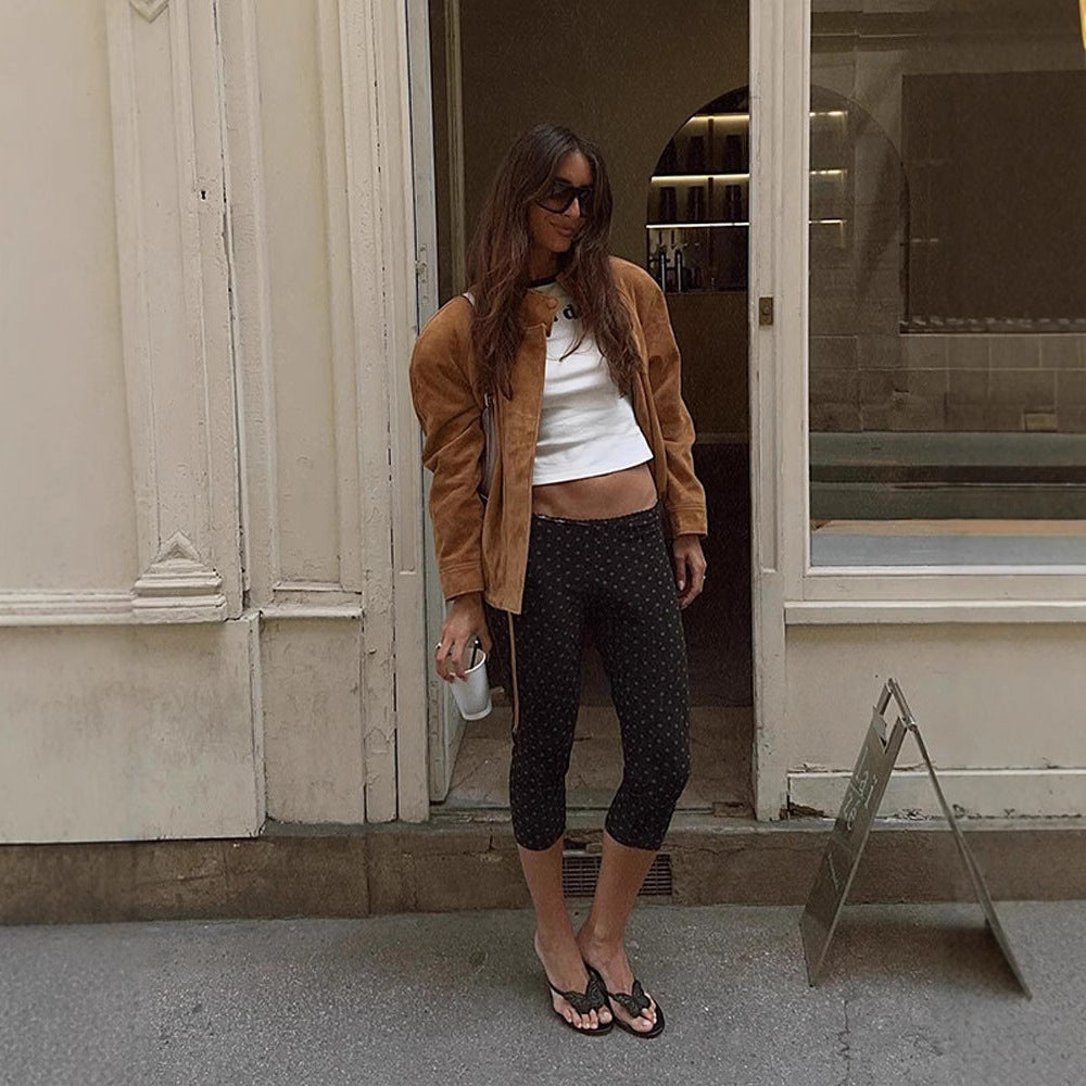 Suede jacket for women with modern collar and fitted design Lune London