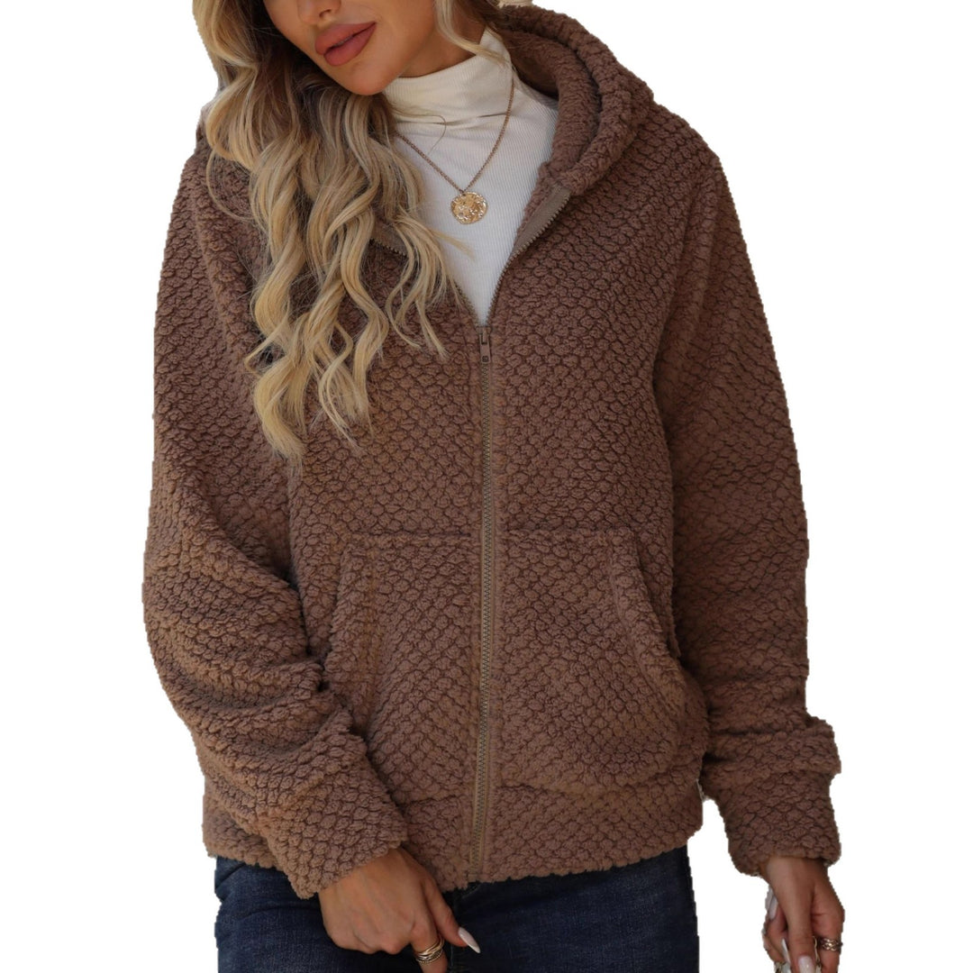 Ladies soft fleece jacket with hood and pockets Lune London