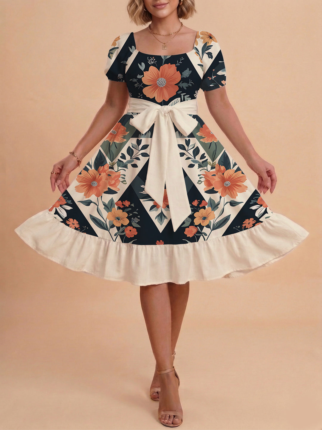 Women's dress with tailored fit and playful floral pattern Lune London