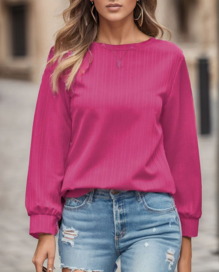 Women’s trendy top with elegant ribbed pattern and voluminous sleeves Lune London