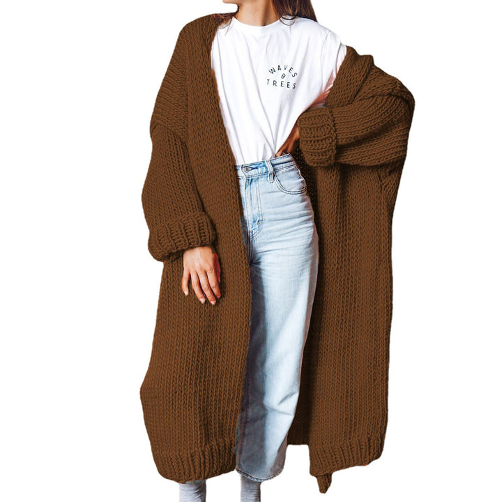 Thick knitted coat for women with open fronts and large pockets Lune London