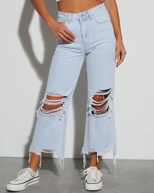 Lune London wide distressed jeans for women