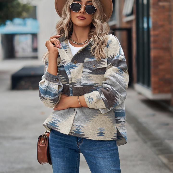 Summer shirt for women in high-quality wool blend with a trendy pattern and practical pockets Lune London