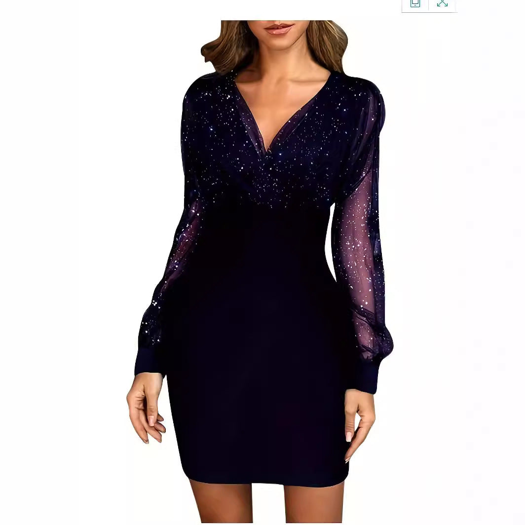 Robe de cocktail scintillante pour femmes avec des manches transparentes Lune London
