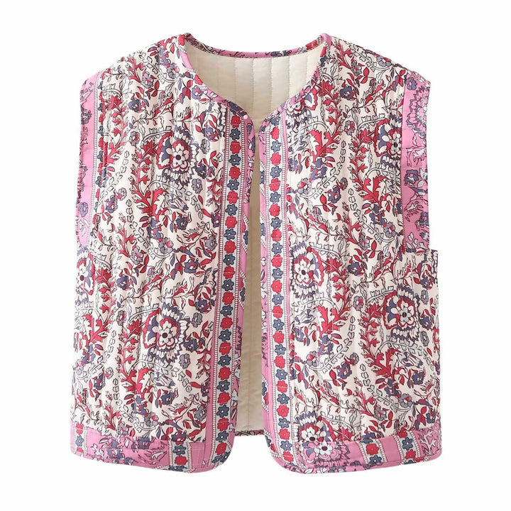 Ladies quilted vest with floral design Lune London
