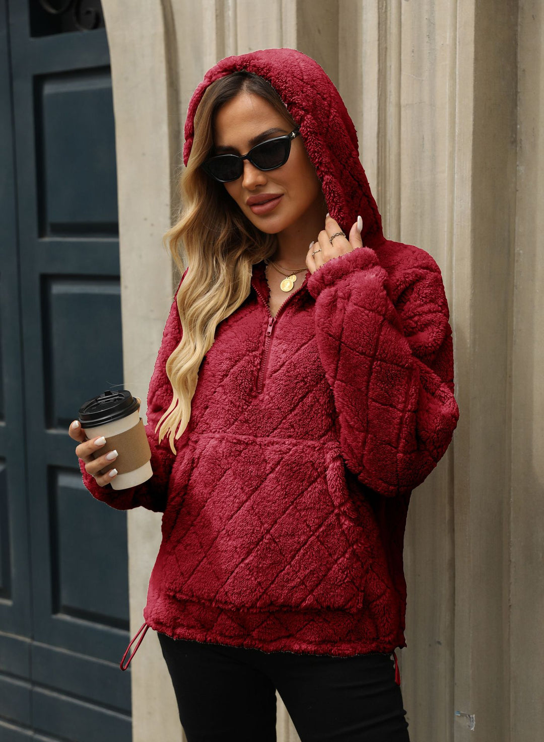 Ladies Soft Hoodie with High Collar and Chic Kangaroo Pocket