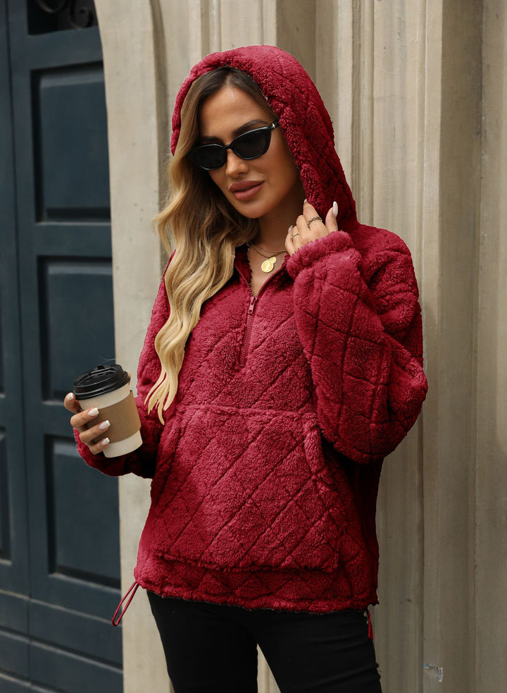 Ladies Soft Hoodie with High Collar and Chic Kangaroo Pocket