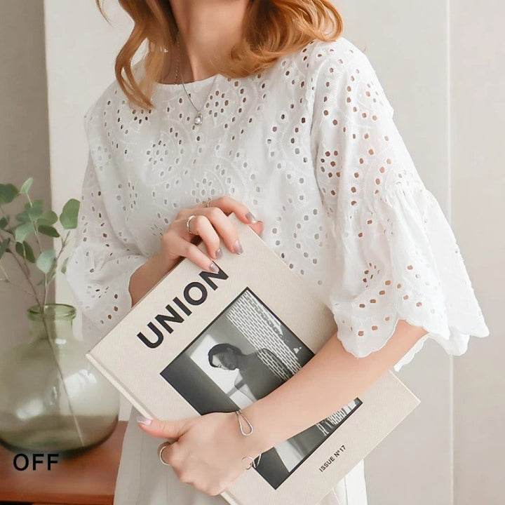 Embroidered blouse with holes for women Lune London