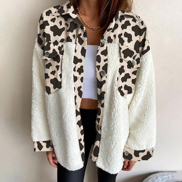 Ladies Cozy Puffer Jacket with Chic Plaid Panel and Style