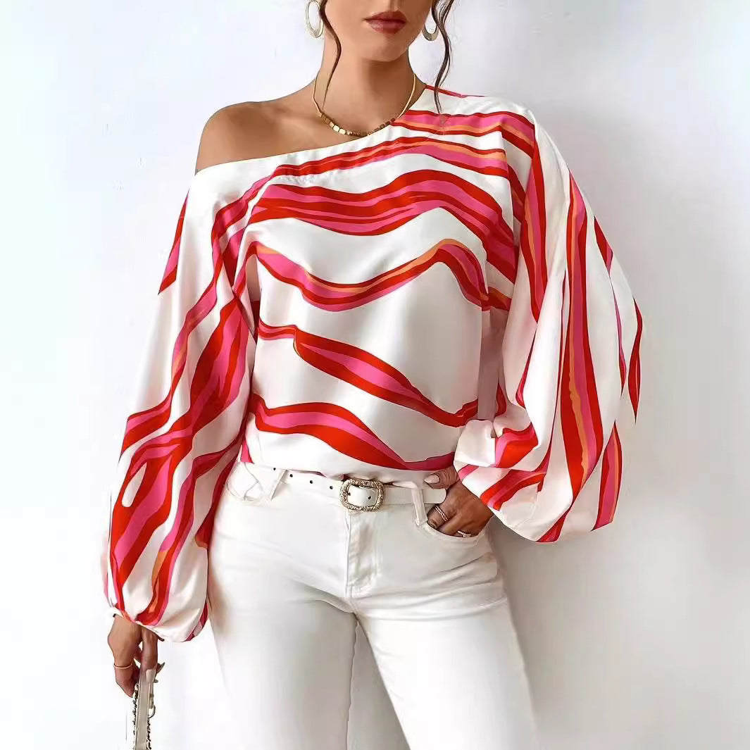 Lune London off-shoulder satin blouse for women with puff sleeves