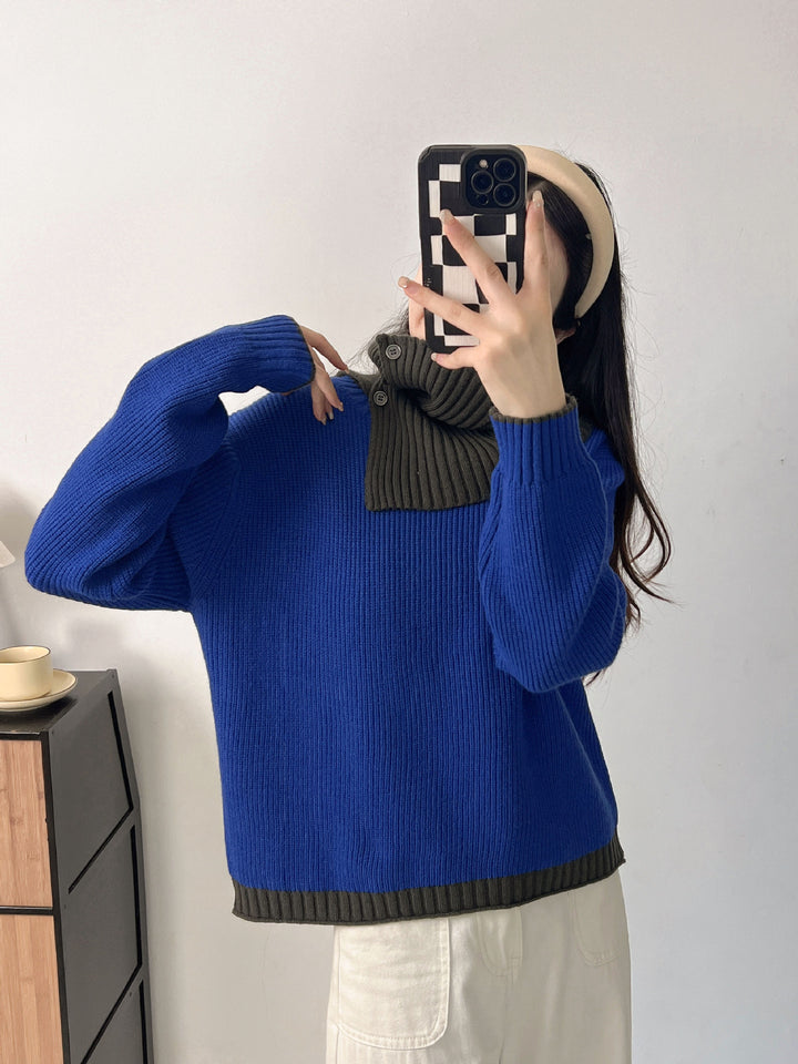 Pull en tricot tendance pour femmes avec col et détail de bouton Chic & Stil