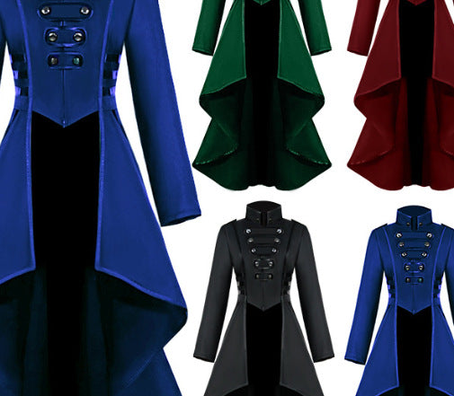 Asymmetrical women's coat with high collar and button details Lune London
