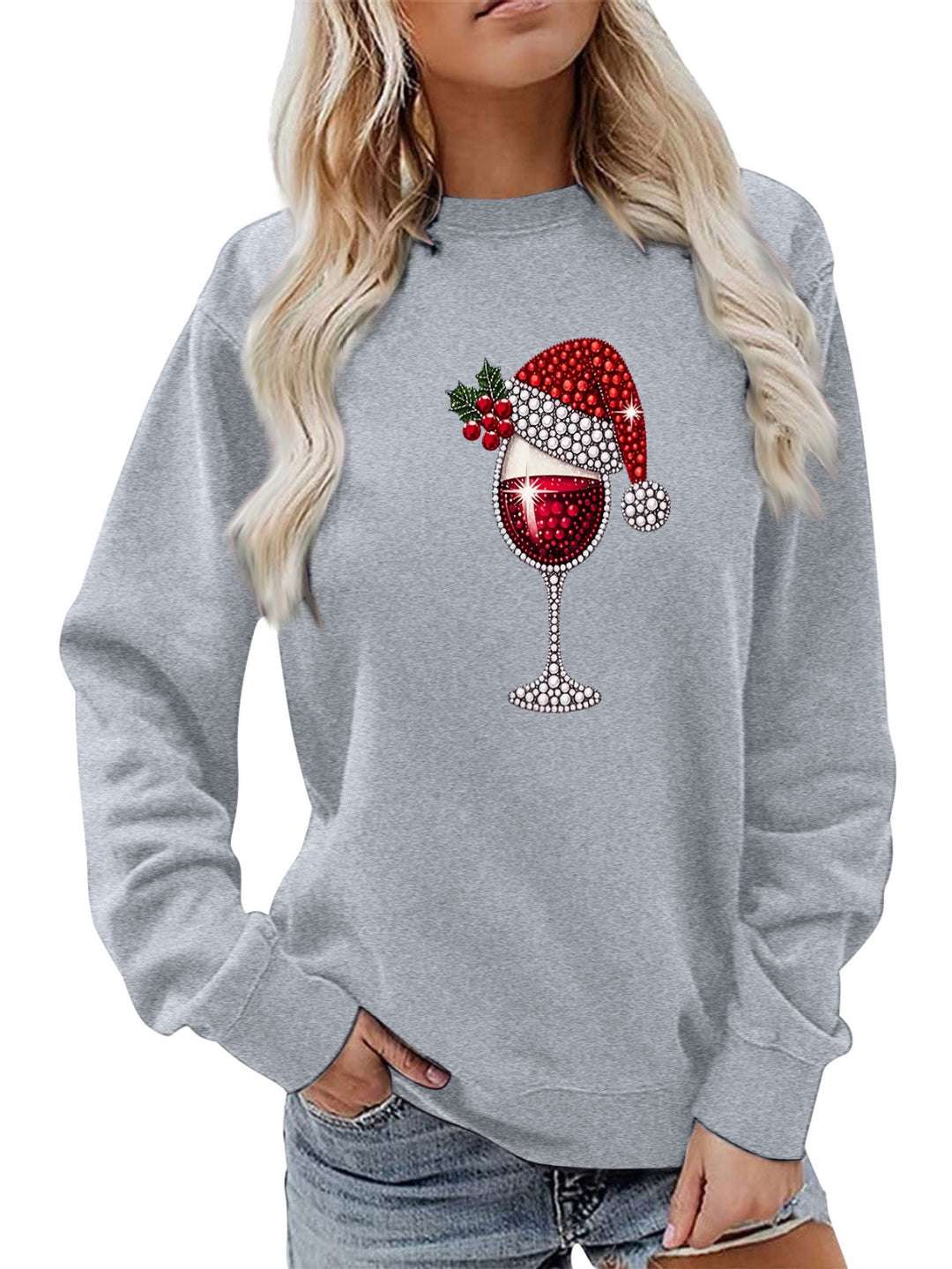 Sweatshirt pour femmes avec doublure douce et motif festif en vin Chic & Stil