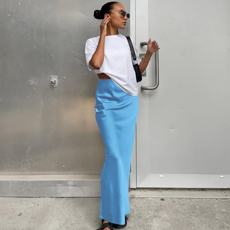Chic Long Floor-Length Satin Maxi Skirt for Women and Style