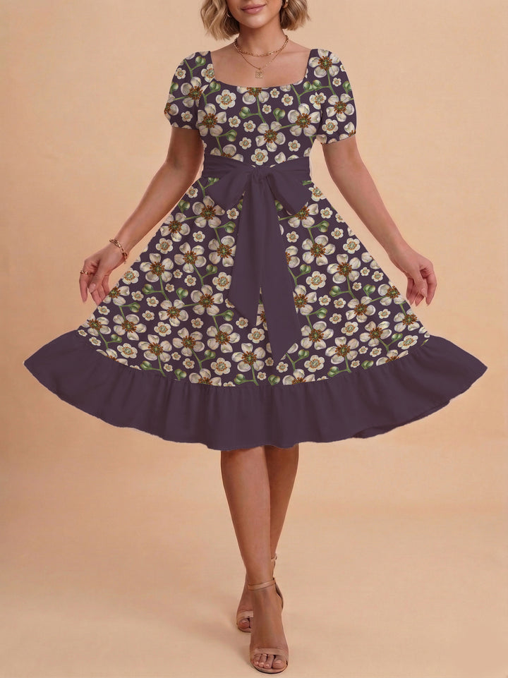 Women's floral dress with adjustable belt and voluminous sleeves Lune London
