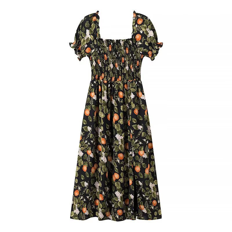 Maxi dress for women with floral embroidery and elastic insert Lune London