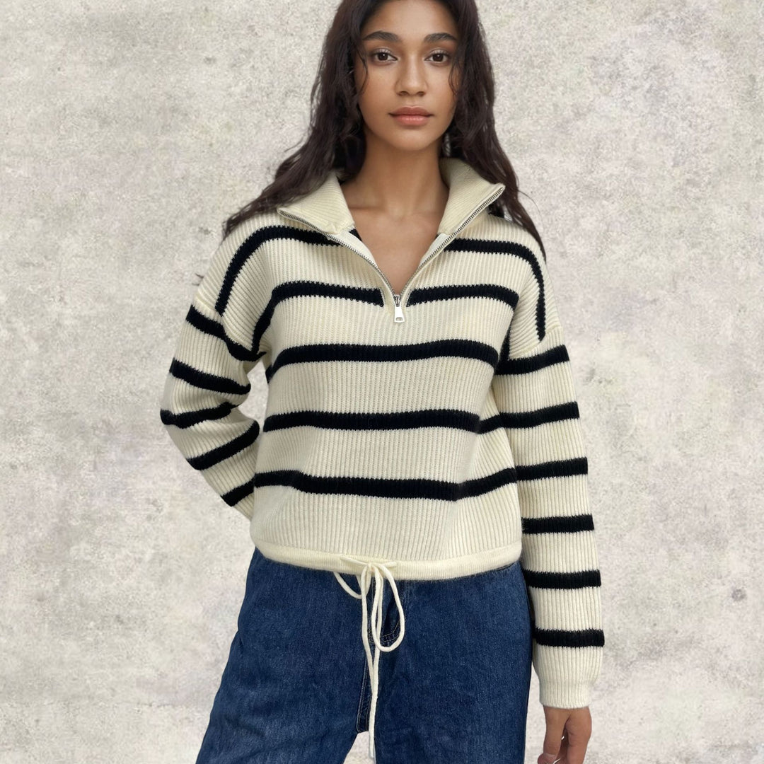 Knitted sweater for women with high collar and zipper Lune London