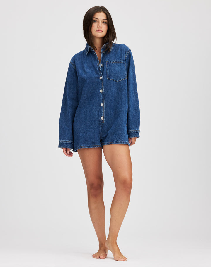 Women's Jeans Overall with Short Sleeves and Practical Pockets Lune London