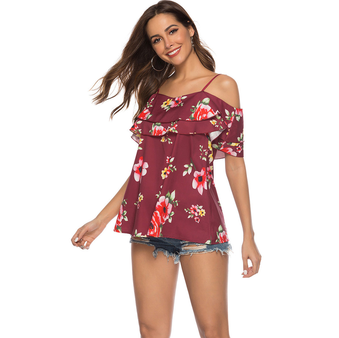 Ladies Off-Shoulder Floral Ruffle Top Lune London
