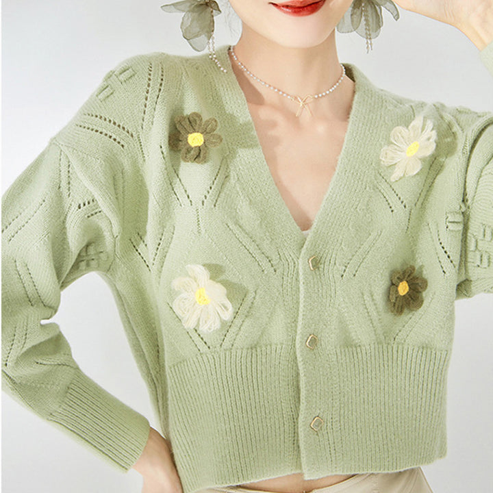 Knitted jacket for women with floral appliqués and a structured design Lune London