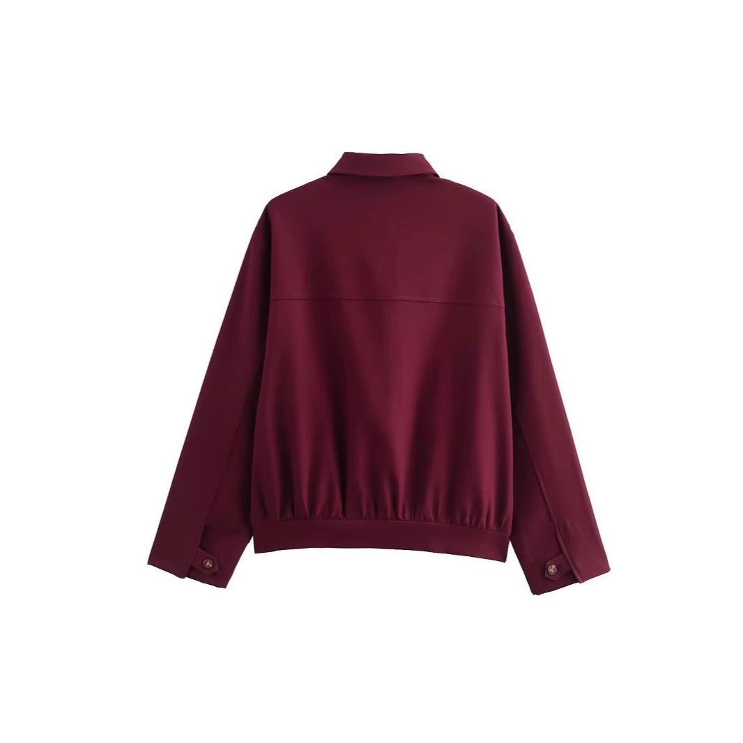 Ladies long sleeve utility jacket with practical pockets and high collar Lune London