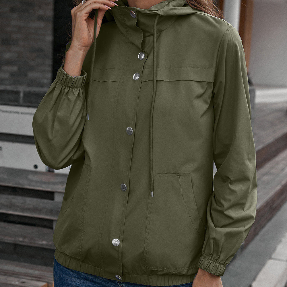 Ladies lightweight transition jacket with trendy hood design and practical pockets Lune London