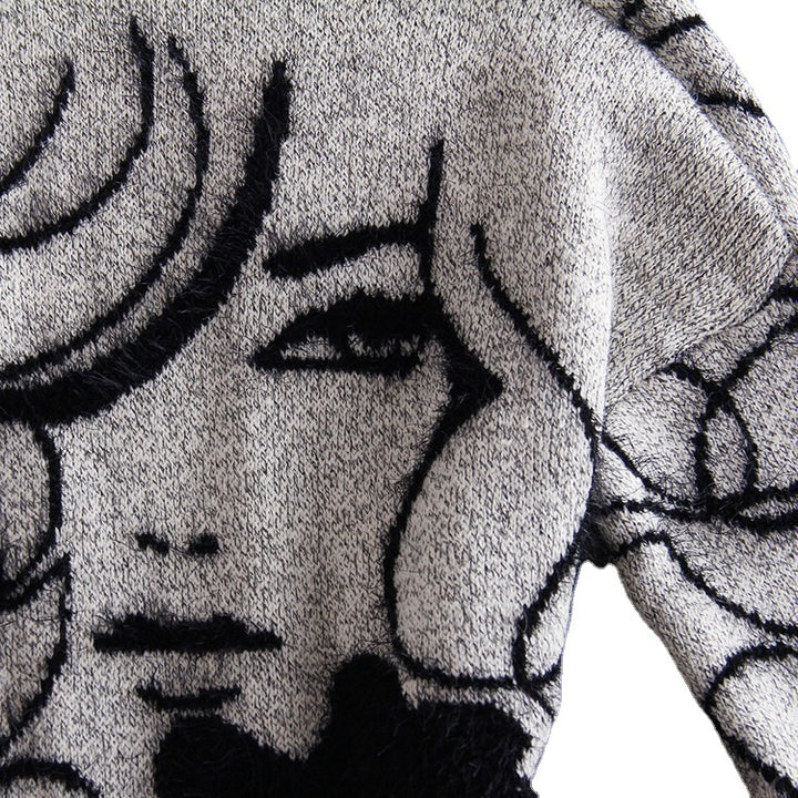 Women's knitted coat with artistic pattern and open front Lune London