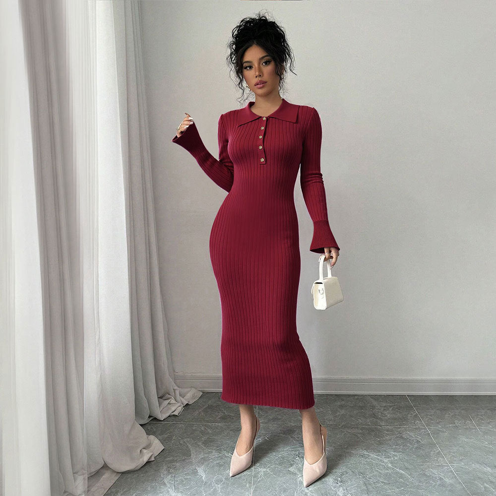 Robe maxi ajustée pour femme avec col polo et patte de boutonnage Chic & Stil