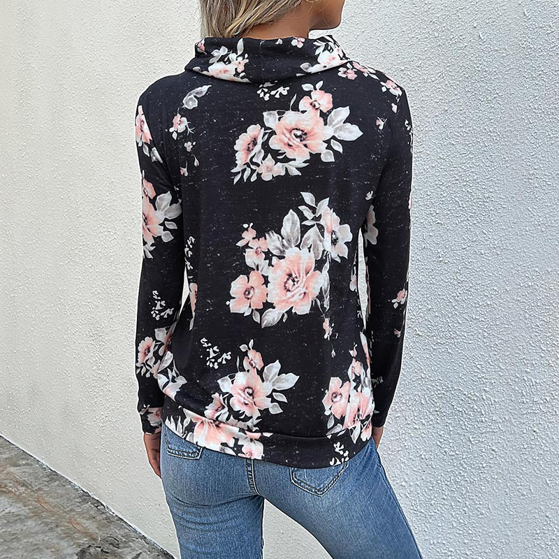 Casual women's sweater with floral pattern and high collar Lune London