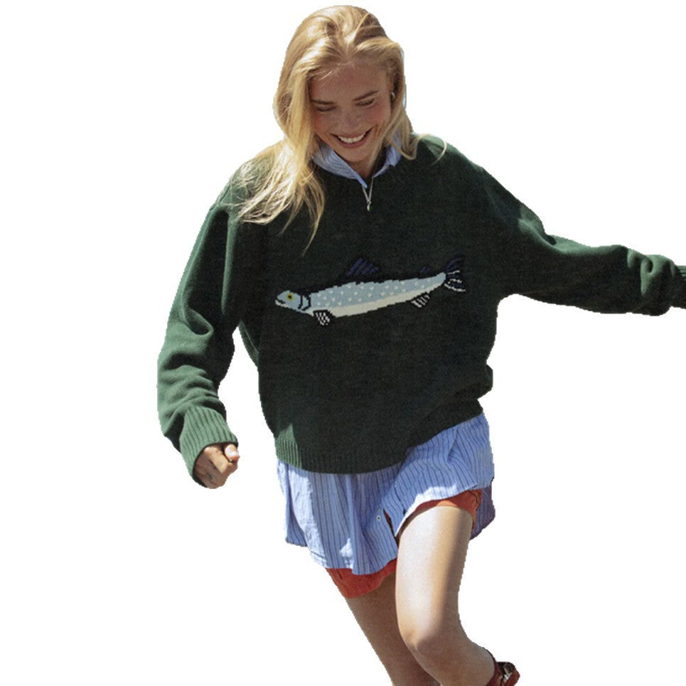 Women's sweatshirt with unique fish embroidery Lune London