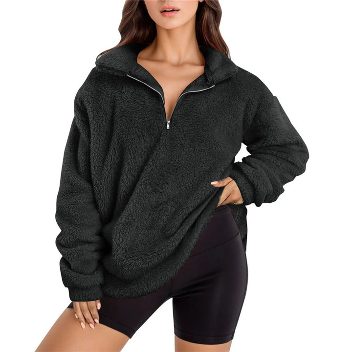Ladies soft fleece sweater with half zipper Lune London